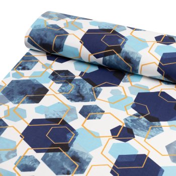 Bavlnená látka/plátno Sandra SA-574 Modré hexagóny na bielom - šírka 160 cm