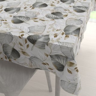 Dekorační obdélníkový ubrus Leona LN-173 Šedé listy na režném - Biante.cz