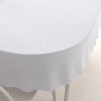Teflonový oválný ubrus TF-100 Bílé ornamenty s lístky - Biante.cz