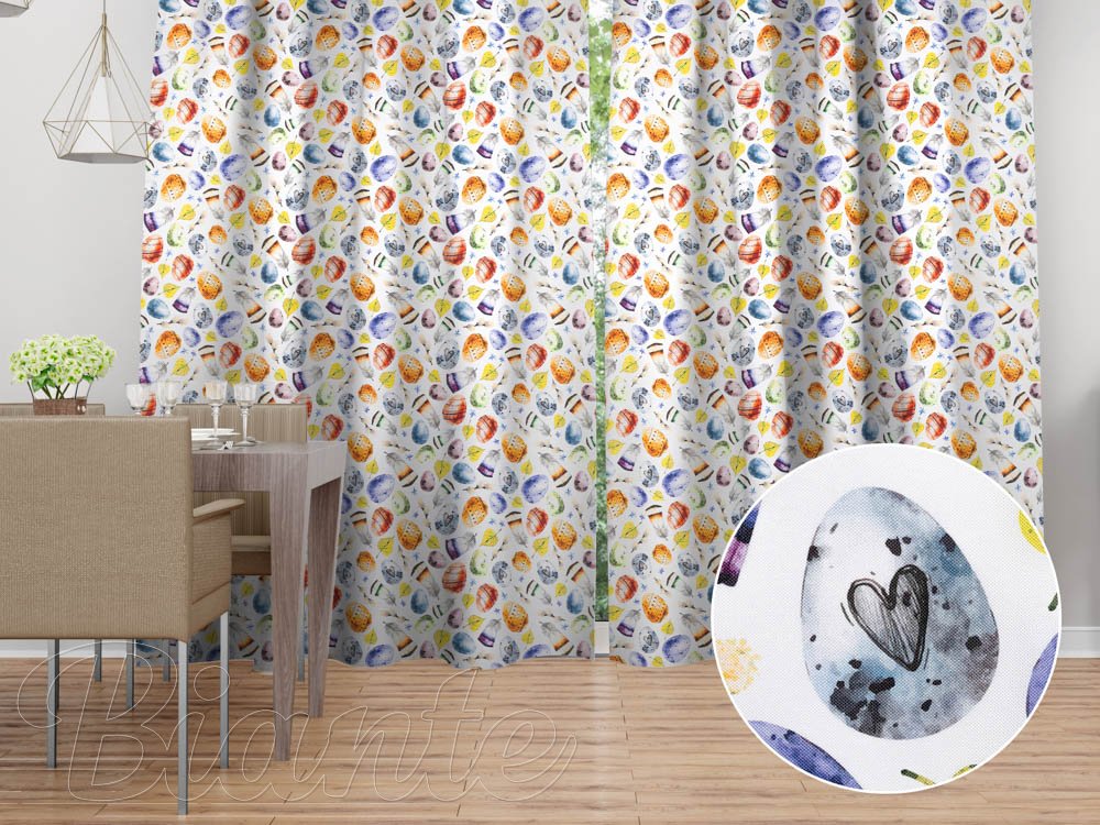 Dekorační závěs na míru TF-075 Barevné kraslice a pírka na bílém - Biante.cz