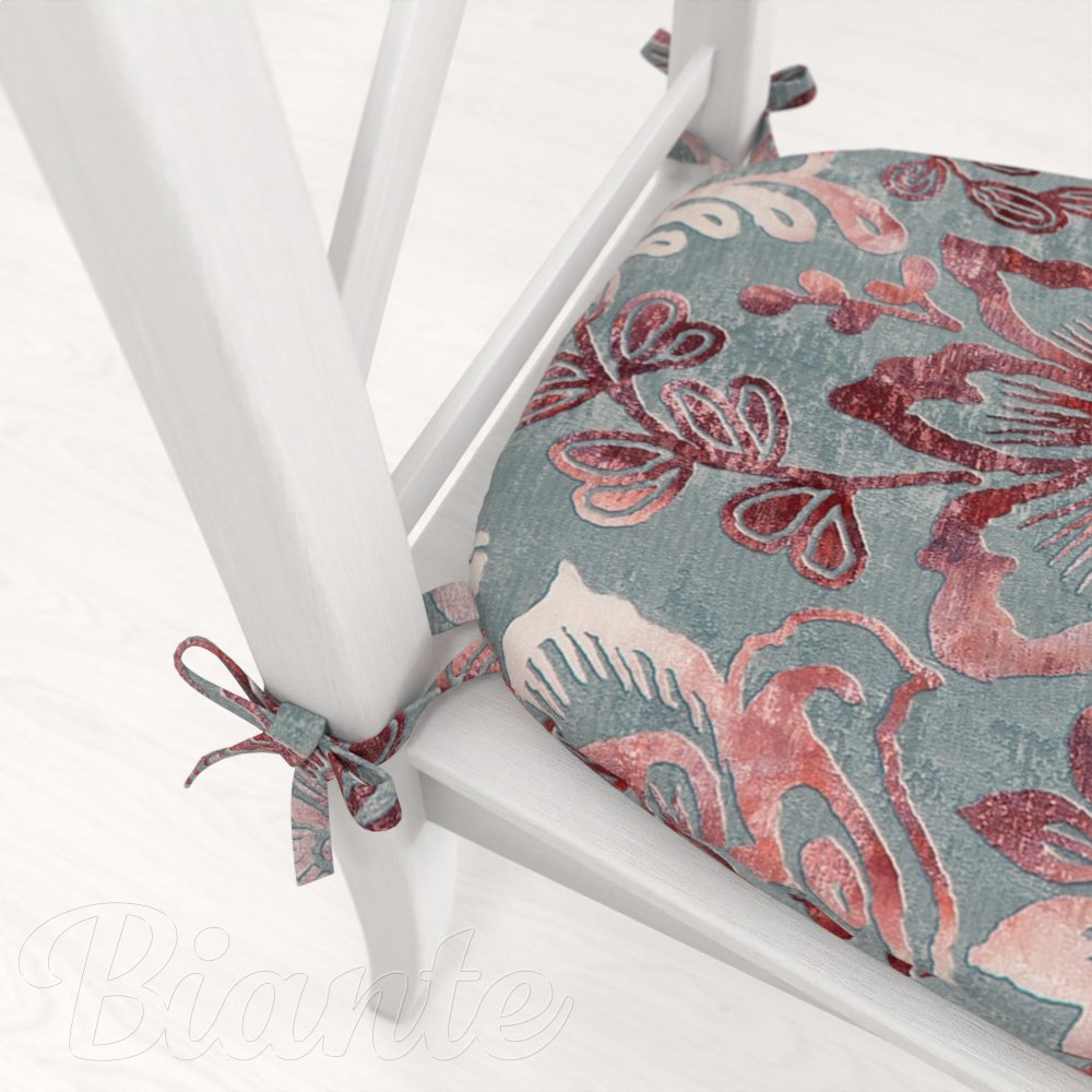 Sametový oblý podsedák Tamara TMR-054 Abstraktní vínové květy na šedozeleném - 39x37x3 cm - detail 1 - Biante.cz