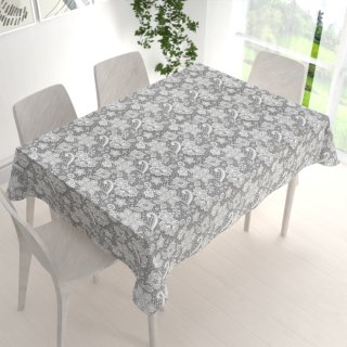 Bavlněný obdélníkový ubrus Sandra SA-550 Bílá krajka na šedém - detail 1 - Biante.cz Bavlněný obdélníkový ubrus Sandra SA-550 Bílá krajka na šedém - detail 1 - Biante.cz