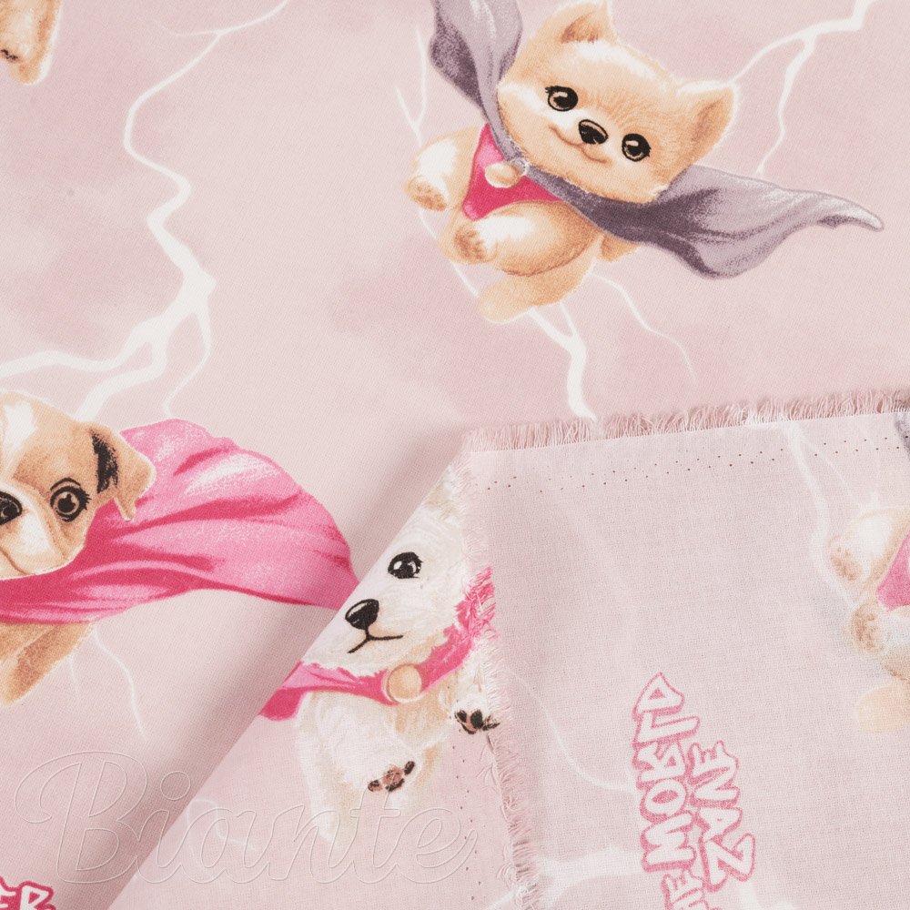 Dětská bavlněná látka/plátno Sandra SA-650 Psí superhrdinové na starorůžovém - šířka 160 cm - detail 4 - Biante.cz