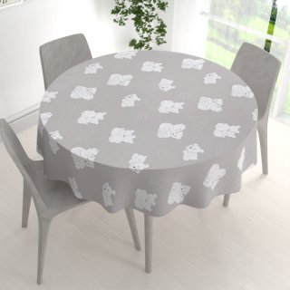 Dětský bavlněný kulatý ubrus Sandra SA-733 Zamilovaní lední medvědi na světle šedém - detail 1 - Biante.cz