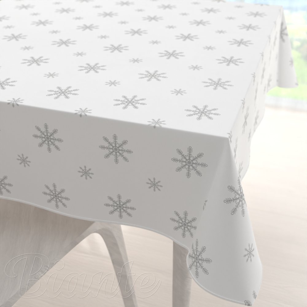Teflonový čtvercový ubrus TF-101 Vánoční šedé vločky na bílém - Biante.cz