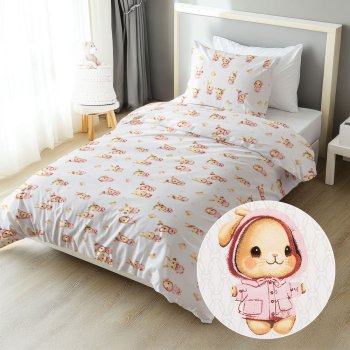 Dětské bavlněné ložní povlečení Sandra SA-538 Růžoví zajíčci a ptáčci na bílém - Biante.cz