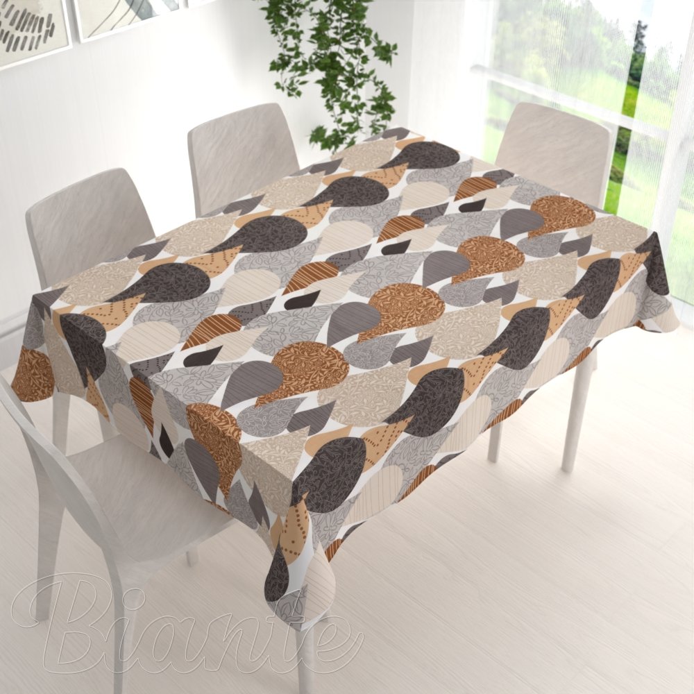 Bavlněný obdélníkový ubrus Sandra SA-507 Hnědo-šedé kapky s ornamenty - detail 1 - Biante.cz