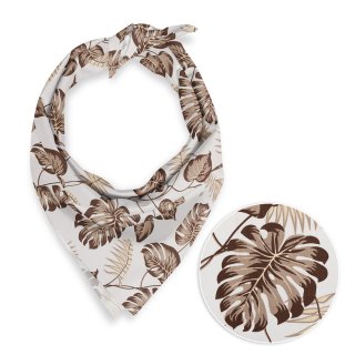 Bavlnená šatka Sandra SA-498 Hnedé listy monstery na bielom - Biante.sk