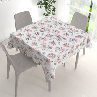 Teflónový štvorcový obrus TF-134 Akvarelové kvety rododendrónu na bielom - detail 1 - Biante.sk