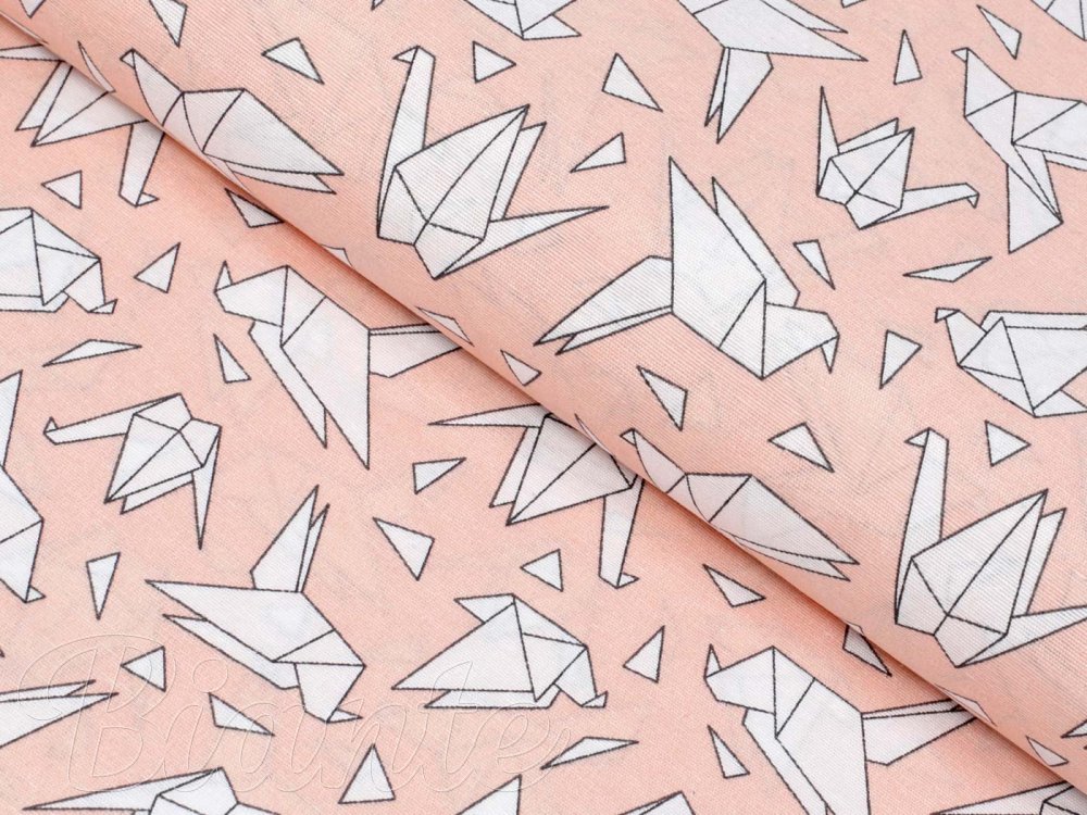 Dekorační látka Leona LN-044 Origami ptáci na lososovém - šířka 140 cm - detail 1 - Biante.cz