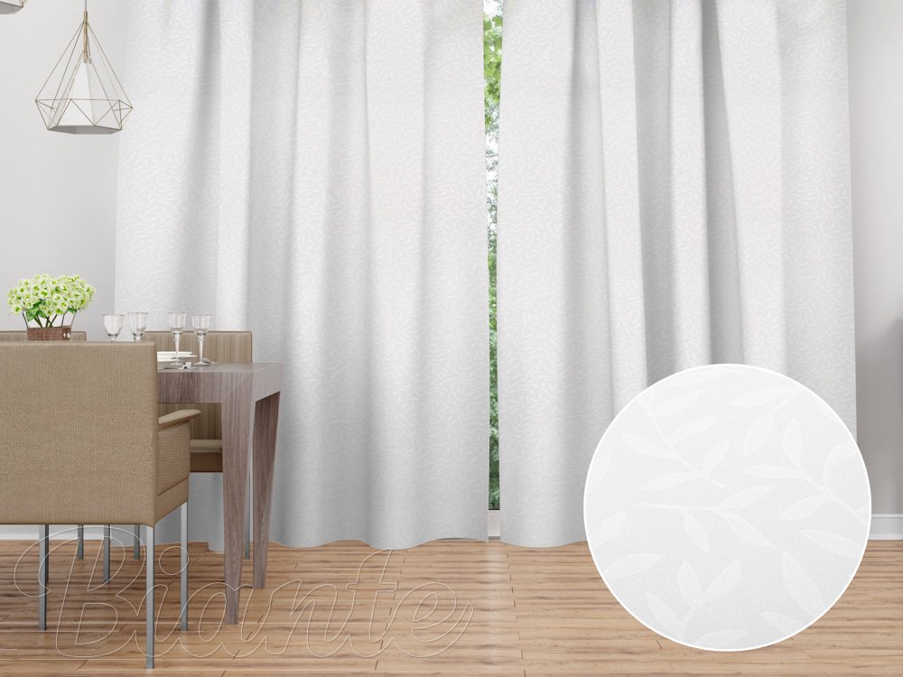 Dekorační závěs Sofia SF-001 Bílé vyrážené větvičky s lístky - š. 150 cm- Biante.cz