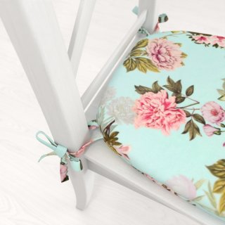 Sametový oblý podsedák Tamara TMR-038 Růžová zahrada na světle modrém - 39x37x3 cm - detail 1 - Biante.cz