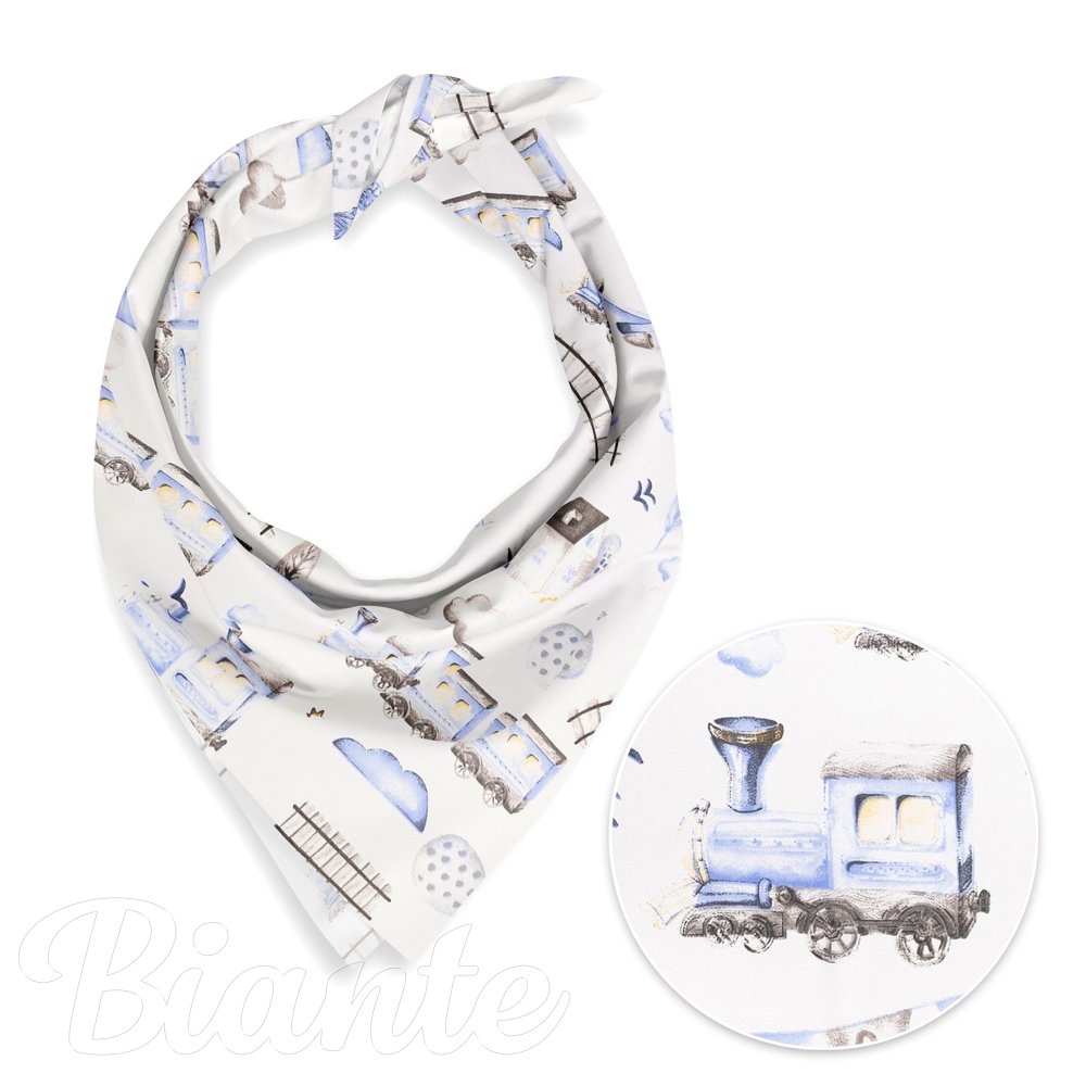 Dětský bavlněný šátek Sandra SA-690 Modré vláčky s letadýlky na bílém - Biante.cz
