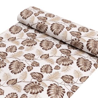 Bavlněná látka/plátno Sandra SA-498 Hnědé listy monstery na bílém - šířka 160 cm - detail 1 - Biante.cz