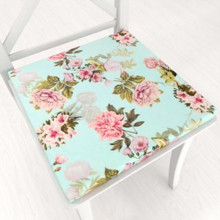 Zamatový štvorcový podsedák Tamara TMR-038 Ružová záhrada na svetlo modrom - 38x38x3 cm - Biante.sk