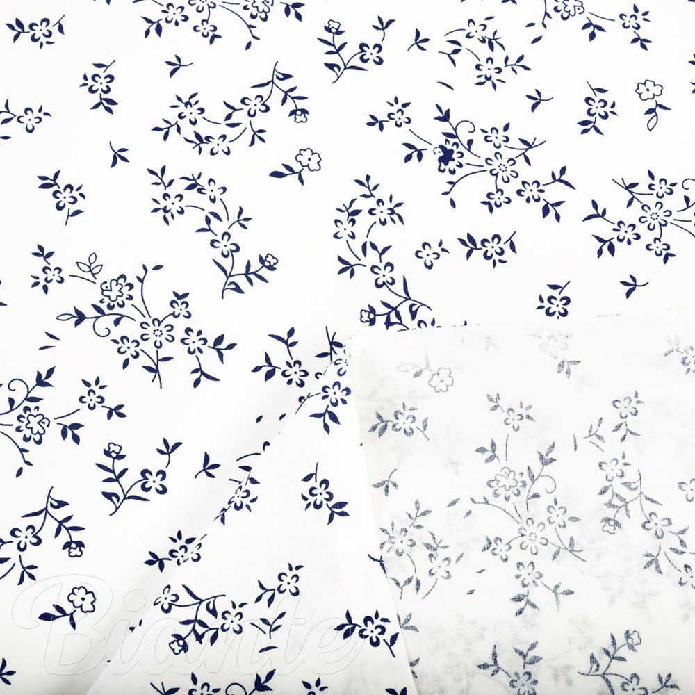 Bavlněná látka/plátno Sandra SA-679 Temně modré kvítí na bílém - šířka 140 cm - detail 4 - Biante.cz