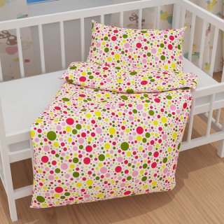 Dětské bavlněné povlečení do postýlky Sandra SA-209 Růžové a žluté puntíky na bílém - detail 1 - Biante.cz