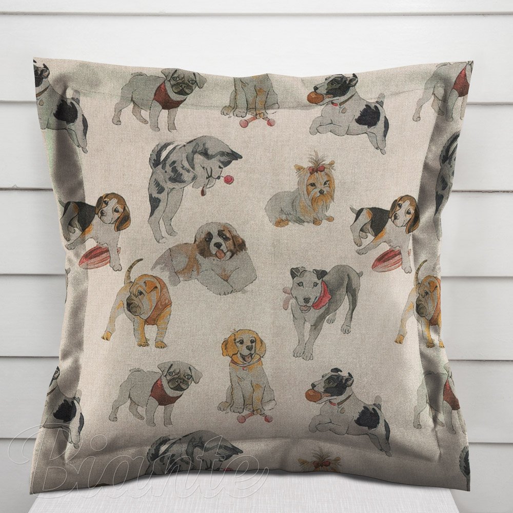 Dekorační povlak na polštář s lemem PML-096 Štěňata na hnědobéžovém - Biante.cz