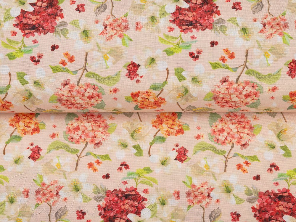 Dekorační látka PML-091 Hortenzie a lilie na růžovém - šířka 150 cm - detail 2 - Biante.cz Dekorační látka PML-091 Hortenzie a lilie na růžovém - šířka 150 cm - detail 2 - Biante.cz