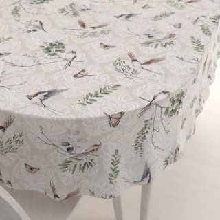 Bavlněný oválný ubrus Sandra SA-490 Vlaštovky s motýlky na béžovém ornamentu - Biante.cz Bavlněný oválný ubrus Sandra SA-490 Vlaštovky s motýlky na béžovém ornamentu - Biante.cz