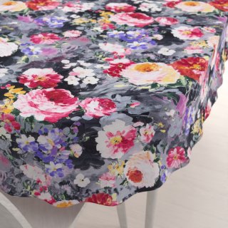 Dekorační oválný ubrus PM-020 Malované květy na šedém - Biante.cz