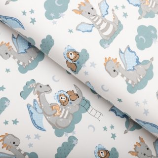 Detská bavlnená látka/plátno Sandra SA-689 Dráčikovia s medvedíkmi na modrozelených obláčikoch na bielom - šírka 160 cm - Biante.sk Detská bavlnená látka/plátno Sandra SA-689 Dráčikovia s medvedíkmi na modrozelených obláčikoch na bielom - šírka 160 cm - Biante.sk