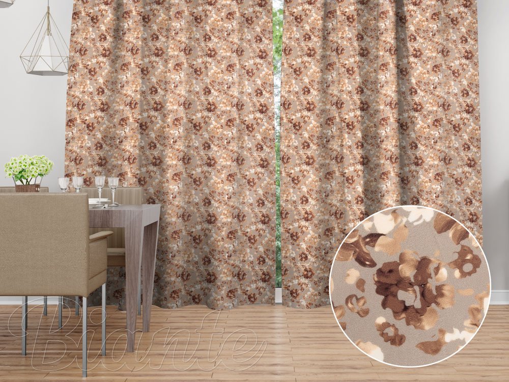 Sametový závěs Tamara TMR-042 Hnědé květy na šedobéžovém - Biante.cz