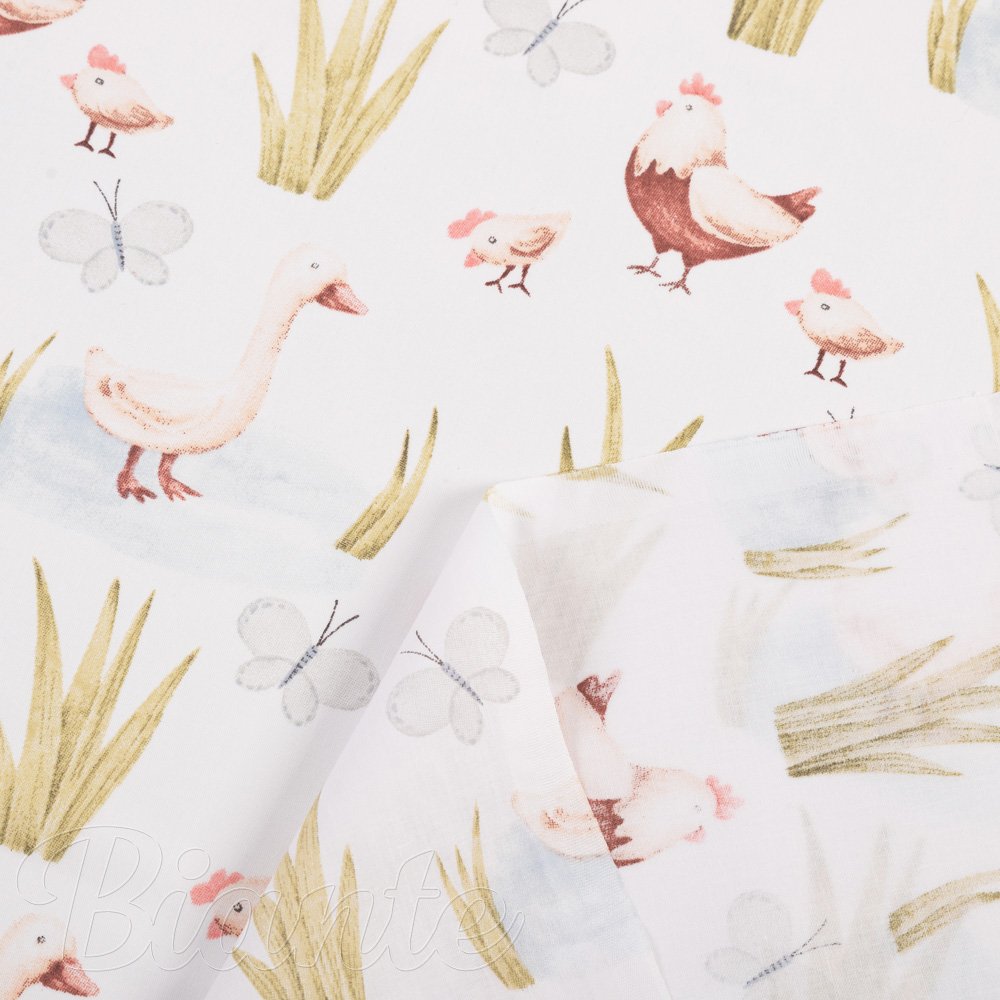 Dětská bavlněná látka/plátno Sandra SA-752 Slepičky a husy na bílém - šířka 160 cm - detail 4 - Biante.cz