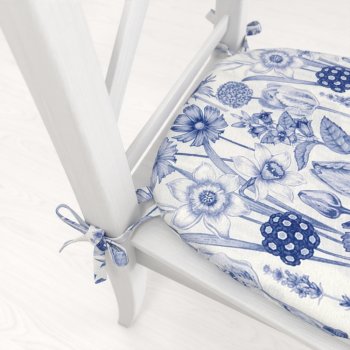 Oblý podsedák PML-090 Modré jarní květiny na bílém - 39x37x3 cm - detail 1 - Biante.cz