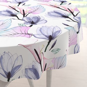 Bavlněný kulatý ubrus Sandra SA-333 Velké květy magnolie a kaly - Biante.cz
