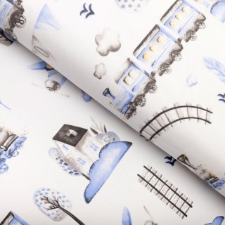 Detská bavlnená látka/plátno Sandra SA-690 Modré vláčiky s lietadielkami na bielom - šírka 160 cm - Biante.sk Detská bavlnená látka/plátno Sandra SA-690 Modré vláčiky s lietadielkami na bielom - šírka 160 cm - Biante.sk