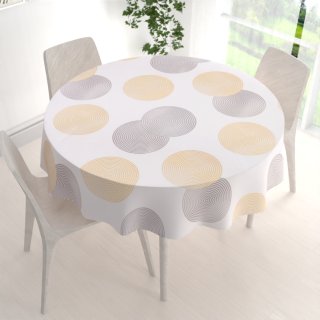Sametový kulatý ubrus Tamara TMR-023 Žluté a šedé designové kruhy na smetanovém - detail 1 - Biante.cz