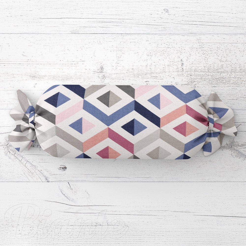 Polštář válec bonbon Sandra SA-573 Modro-růžovo-šedé kosočtverce - Biante.cz