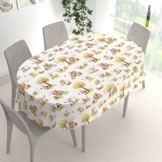 Dětský bavlněný oválný ubrus Sandra SA-697 Lišky na kolách - zelené na bílém - detail 1 - Biante.cz Dětský bavlněný oválný ubrus Sandra SA-697 Lišky na kolách - zelené na bílém - detail 1 - Biante.cz