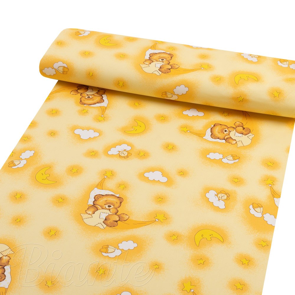 Dětská bavlněná látka/plátno Sandra SA-725 Spící medvídci na žlutooranžovém - šířka 160 cm - detail 1 - Biante.cz