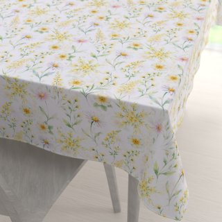 Teflonový obdélníkový ubrus TF-135 Malované žluto-zelené luční kvítí na bílém - Biante.cz