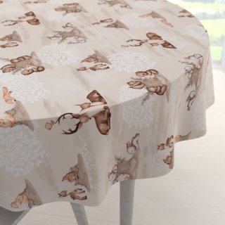 Dětský bavlněný kulatý ubrus Sandra SA-698 Hnědá lesní zvířátka na béžovém - Biante.cz Dětský bavlněný kulatý ubrus Sandra SA-698 Hnědá lesní zvířátka na béžovém - Biante.cz