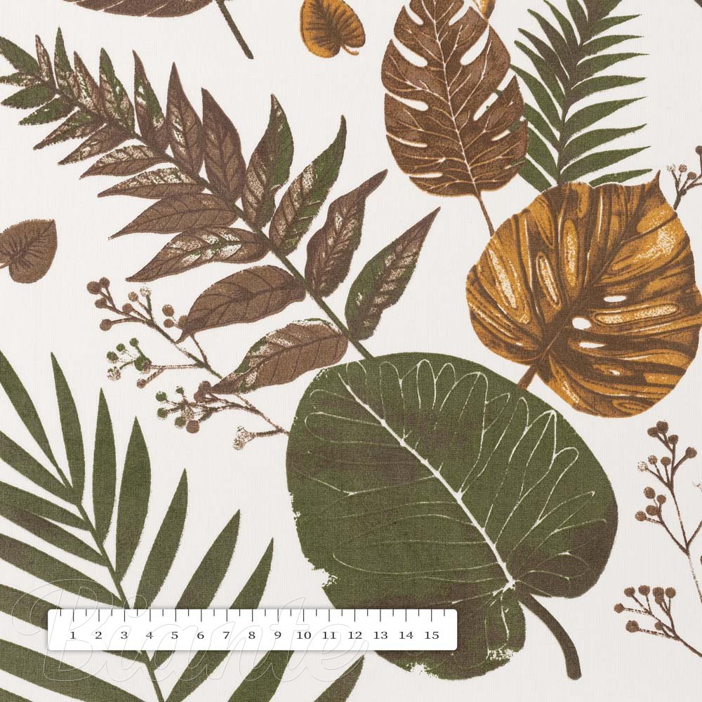 Bavlnená látka/plátno Sandra SA-540 Hnedo-zelené listy na bielom - šírka 160 cm - detail 3 - Biante.sk