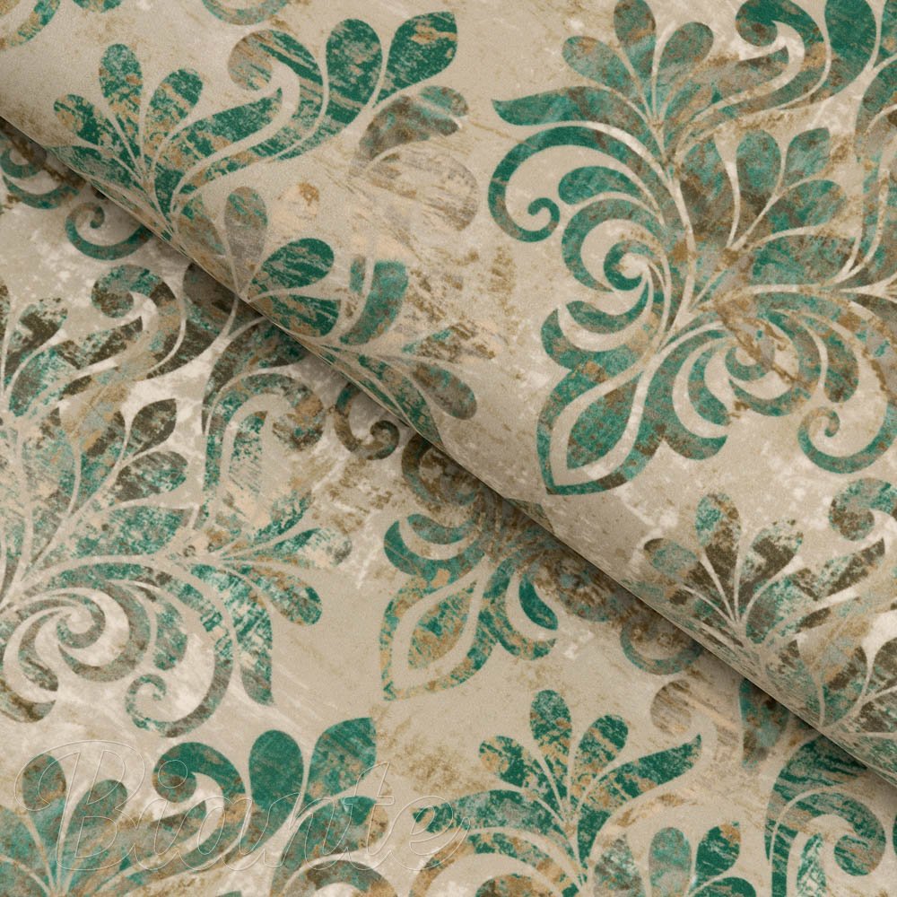 Sametová látka Tamara TMR-049 Hnědo-zelený zámecký vzor na světle hnědém - šířka 150 cm - Biante.cz