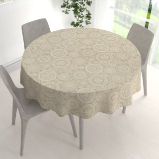 Velký dekorační kulatý ubrus Leona LN-170 Bílé mandaly na režném - detail 1 - Biante.cz
