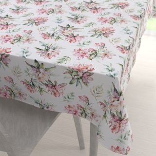 Teflonový obdélníkový ubrus TF-134 Akvarelové květy rododendronu na bílém - Biante.cz