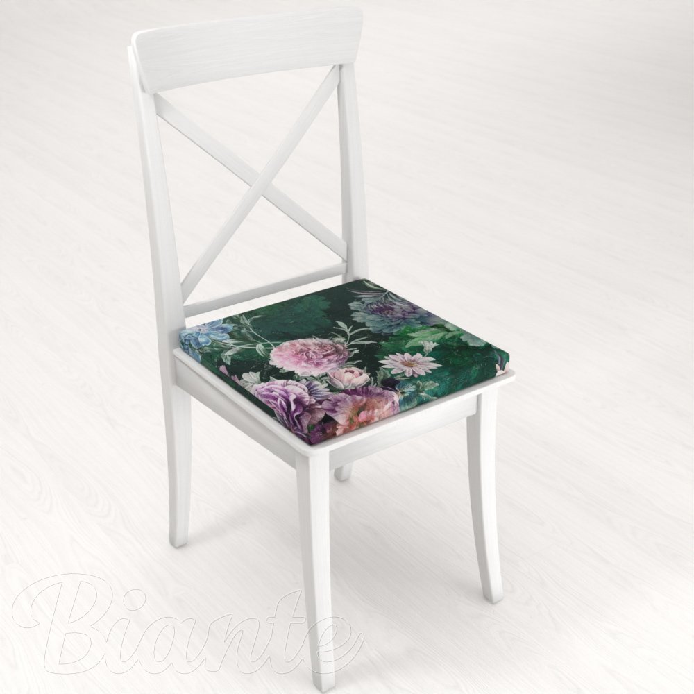 Štvorcový podsedák Parma PM-114 Fialové kvety na tmavo zelenom - 38x38x3 cm - detail 1 - Biante.sk