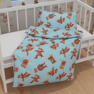 Dětské bavlněné povlečení do postýlky Sandra SA-724 Plyšoví medvídci na modrém - detail 1 - Biante.cz