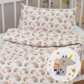 Dětské bavlněné povlečení do postýlky Sandra SA-562 Spící jednorožci mezi hvězdičkami na bílém - Biante.cz