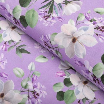 Dekorační závěs PML-044 Květy magnolie na fialovém