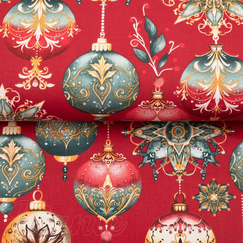 Bavlněná látka/plátno Sandra SA-528 Vánoční baňky na červeném - šířka 160 cm - detail 4 - Biante.cz