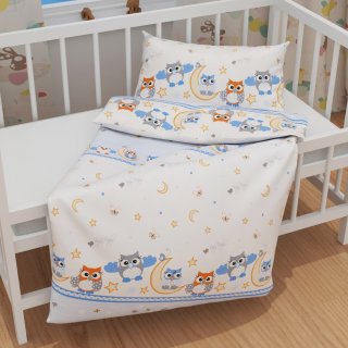 Dětské bavlněné povlečení do postýlky Sandra SA-593 Baby sovy modré - detail 1 - Biante.cz