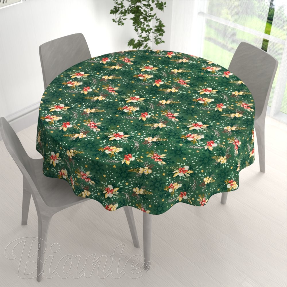 Bavlněný kulatý ubrus Sandra SA-713 Vánoční cesmíny na zeleném - detail 1 - Biante.cz