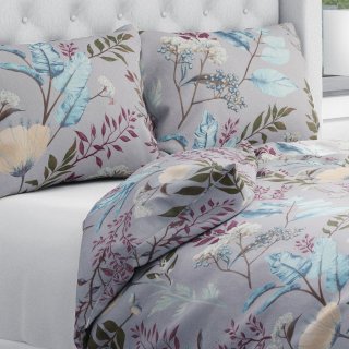 Bavlnené posteľné obliečky Sandra SA-621 Jesenné vetvičky na modrosivom - Biante.sk