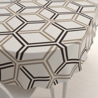 Bavlněný oválný ubrus Sandra SA-558 Hnědé hexagony na krémovém - Biante.cz Bavlněný oválný ubrus Sandra SA-558 Hnědé hexagony na krémovém - Biante.cz